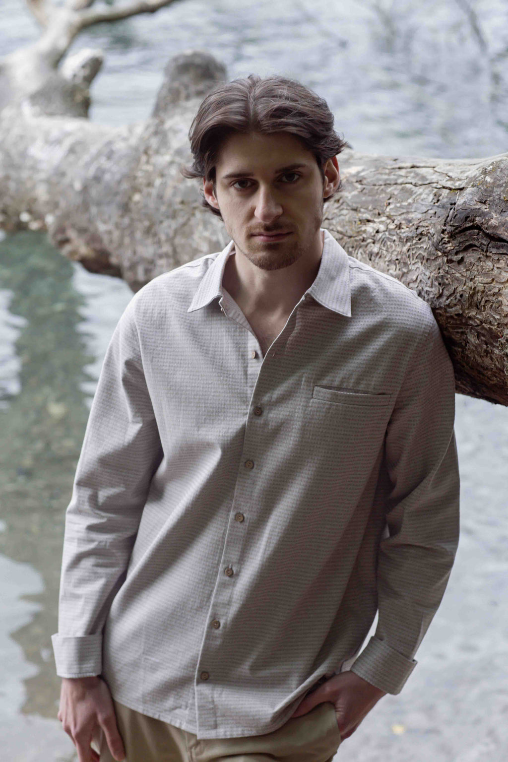 Light Grey Beige Textured Shirt