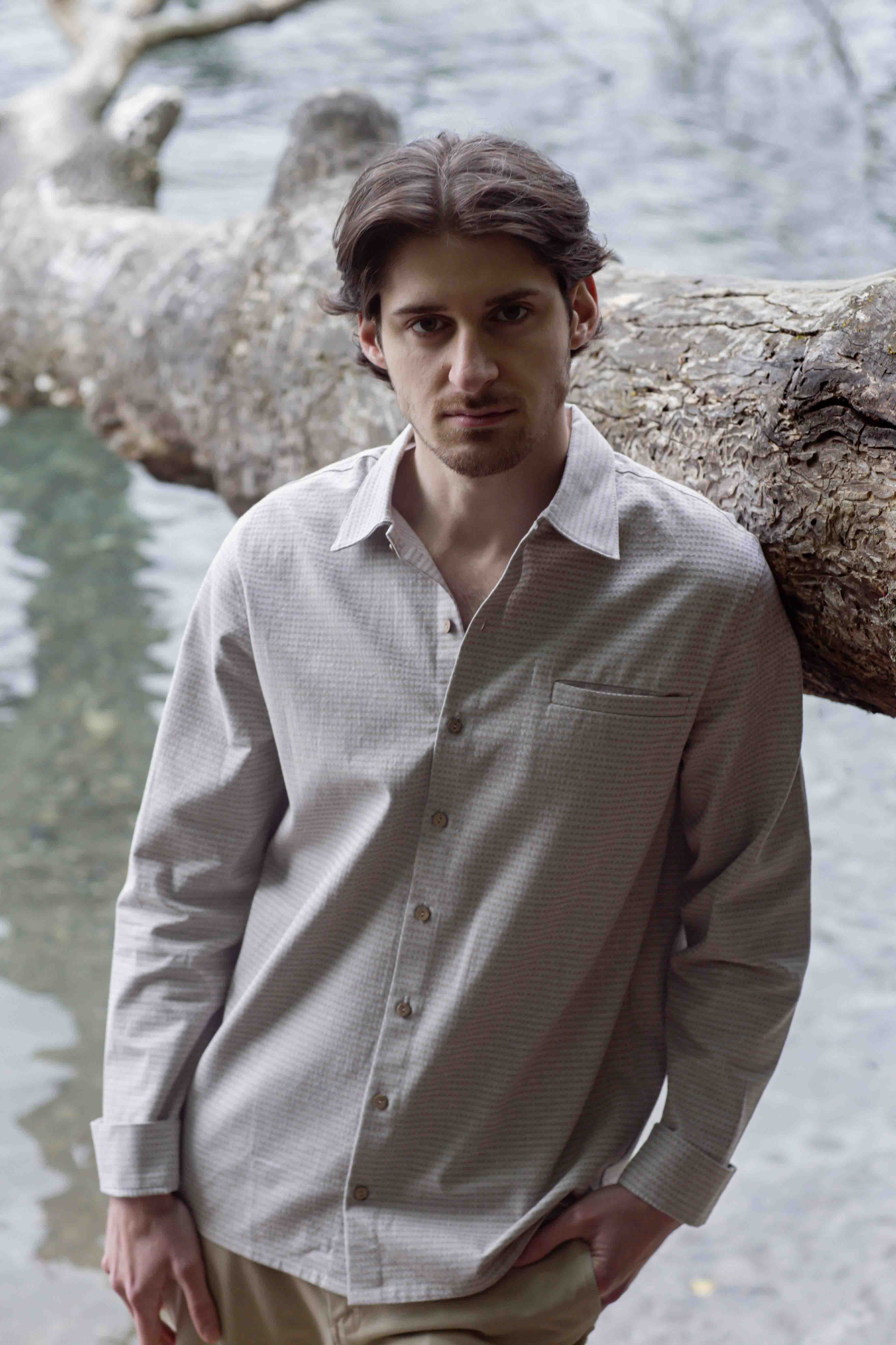 Light Grey Beige Textured Shirt