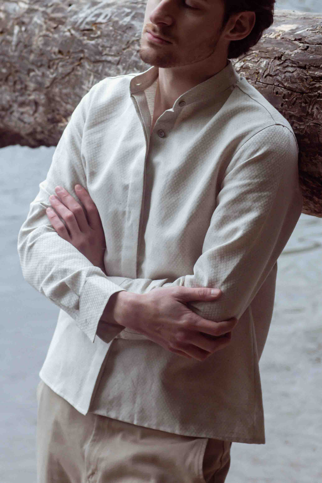 Ivory Stand Collar Shirt