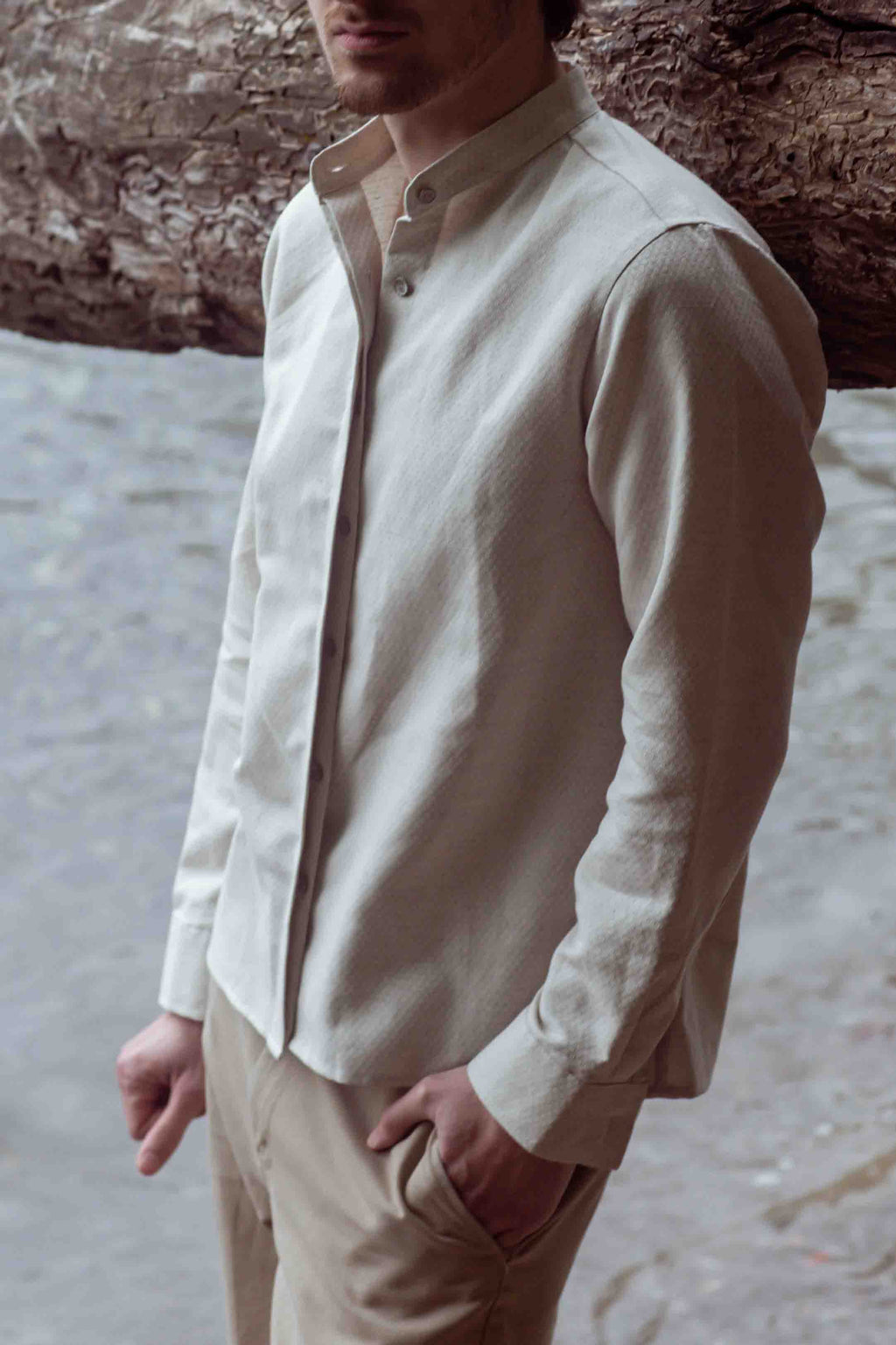 Ivory Stand Collar Shirt