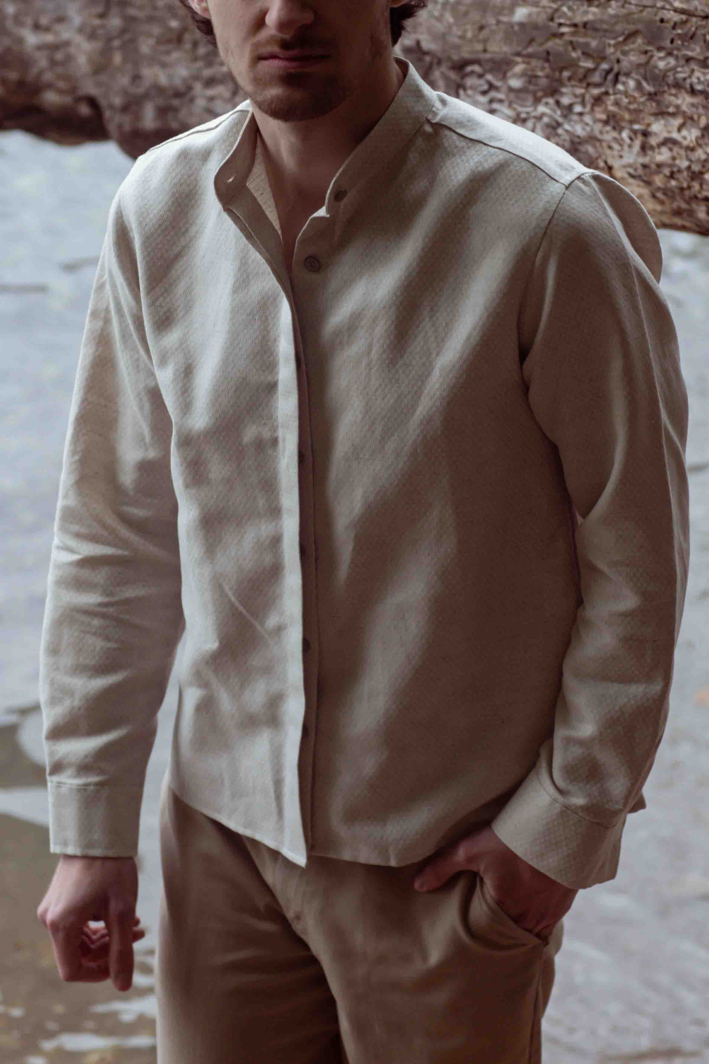 Ivory Stand Collar Shirt