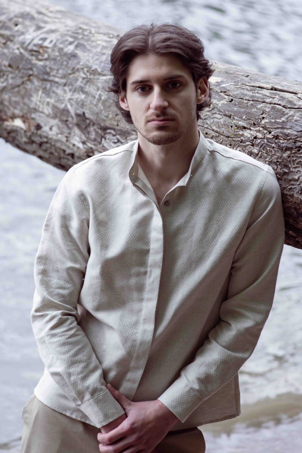 Ivory Stand Collar Shirt